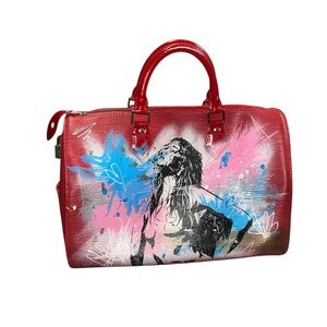 Rare LOUIS VUITTON Custom Graffiti Painted Red Epi Leather Speedy 30 Bag